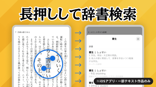 長押しして辞書検索※iOSアプリ・一部テキスト作品のみ