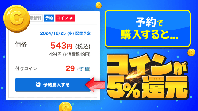 予約購入でコイン+5％還元